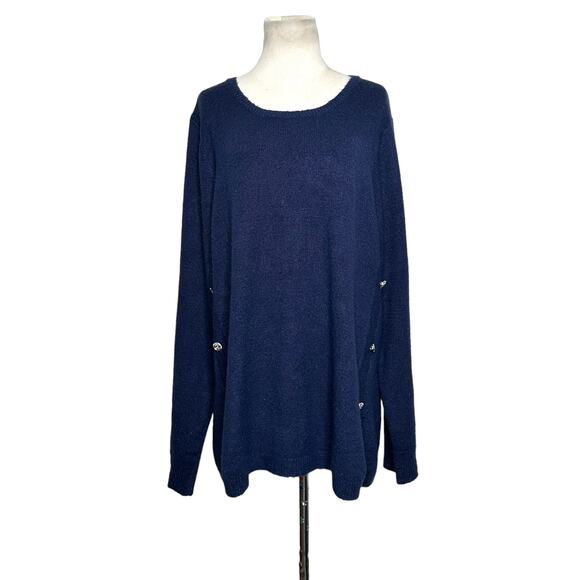 Ellos blue button detail long sleeves tunic sweater size Large - Picture 1 of 9